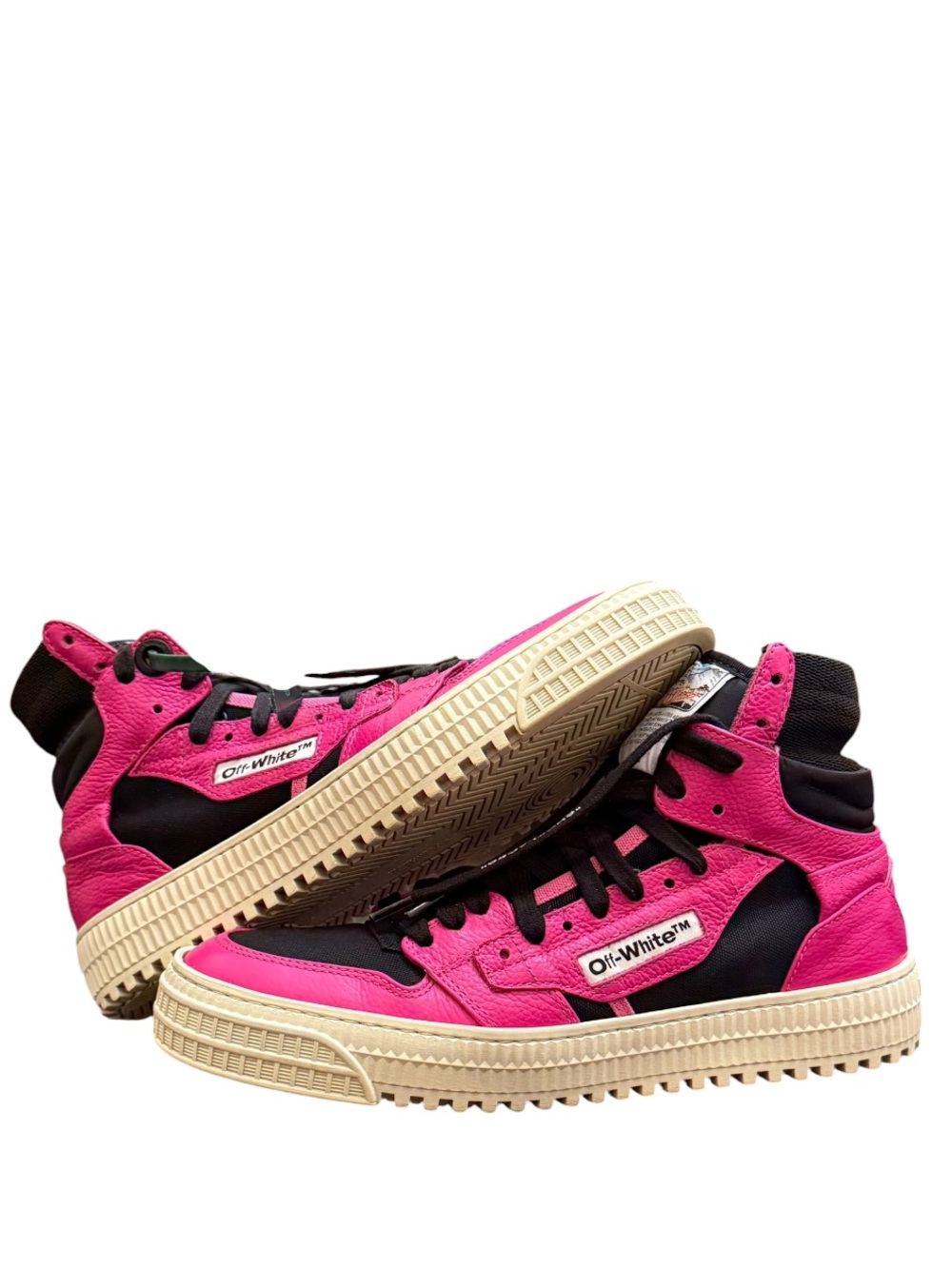 OFF-WHITE - PINK BLACK OFF-WHITE LEATHER NYLON “CUP SOLE 3.0” SNEAKERS